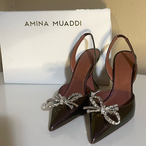 Amina Muaddi Rosie Pointed Toe Slingback Pump in winter nude, size 36.5 EU - Picture 6 of 7